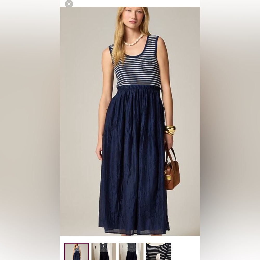 Jcrew navy striped tank dress crinkle skirt large